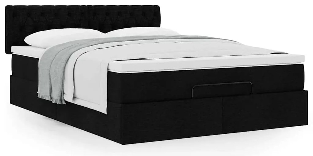 vidaXL Οθωμανικό κρεβάτι με στρώμα Μαύρο 140x200cm Ύφασμα