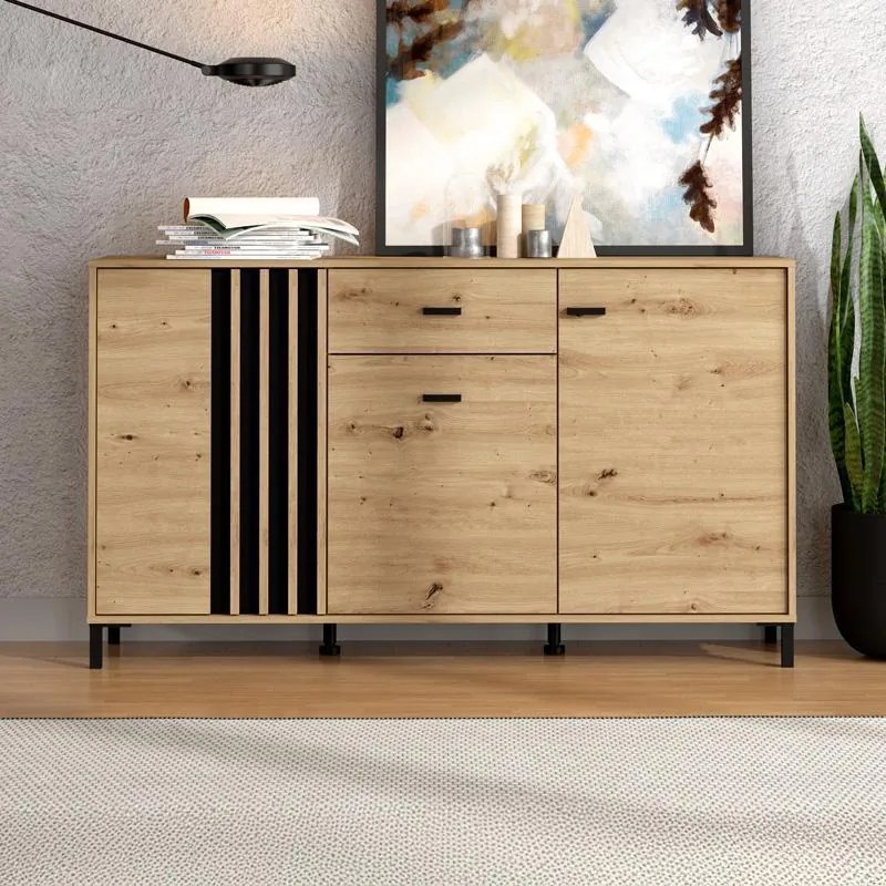 Κομότα - Μπουφές Laval 157 3K1F3V Artisan Oak - Μαύρο 157x40x90 εκ. 157x40x90 εκ.