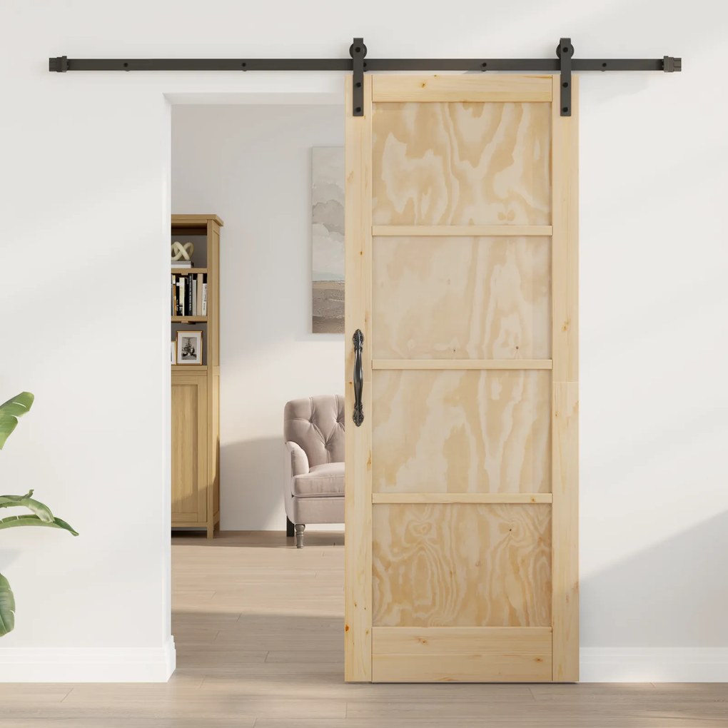 vidaXL Σύροντα πόρτα με σετ εξαρτημάτων 78x202 εκ. Μασίφ ξύλο πεύκου