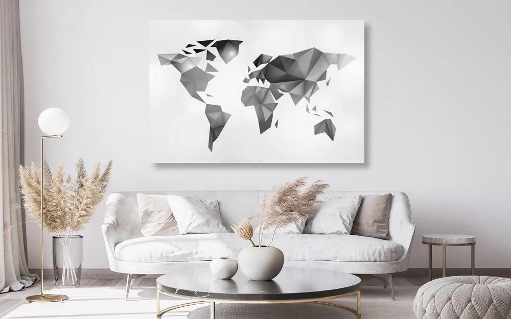 Εικόνα στον παγκόσμιο χάρτη φελλού σε στυλ origami σε ασπρόμαυρο σχέδιο - 120x80  place