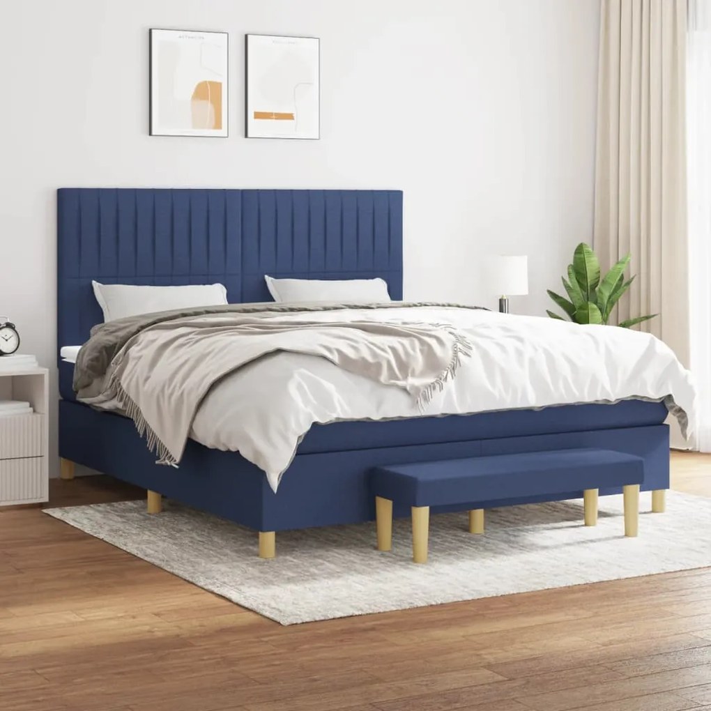 Κρεβάτι Boxspring με Στρώμα Μπλε 160x200 εκ. Υφασμάτινο - Μπλε