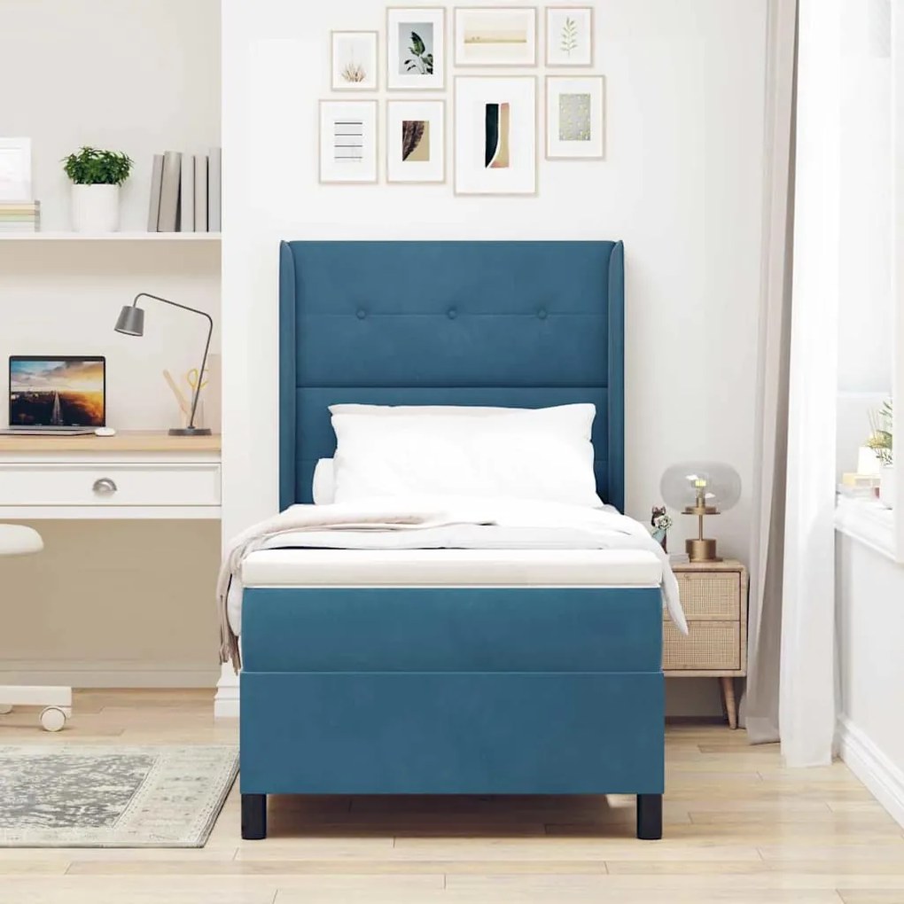 vidaXL Κρεβάτι με ελατήρια με κεφαλάρι Μπλε 90 x 200 cm Βελούδο