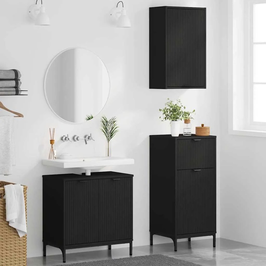 vidaXL Σετ Επίπλων Μπάνιου με συρτάρι 3 pcs Μαύρο 39.5 x 36 x 88 εκ