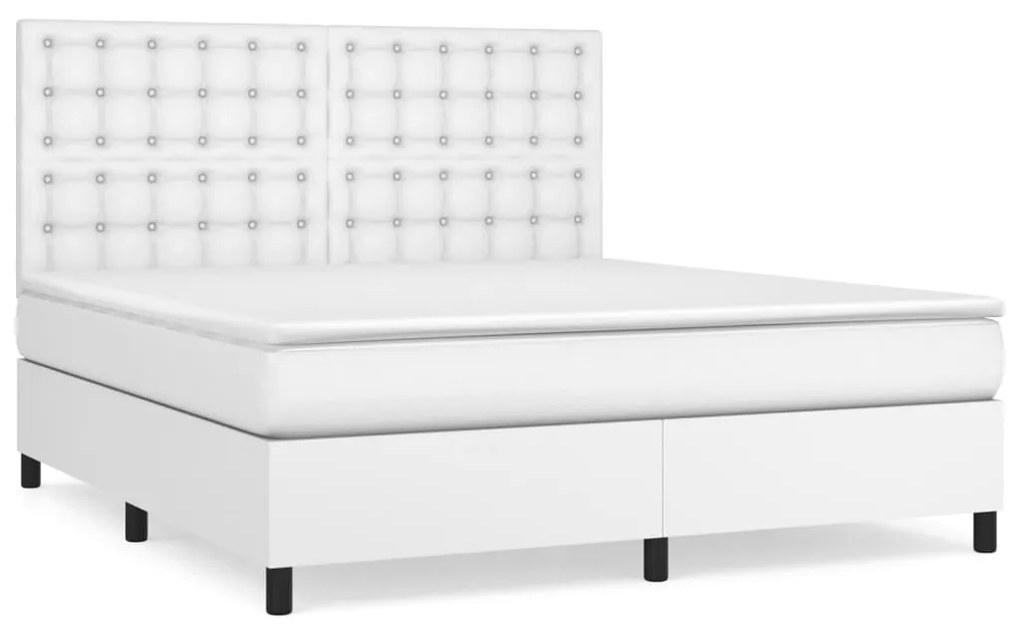 Κρεβάτι Boxspring με Στρώμα Λευκό 180x200 εκ. Συνθετικό Δέρμα - Λευκό