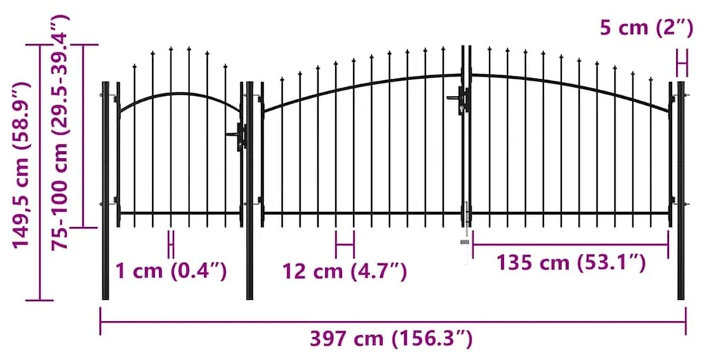 vidaXL Καγκελόπορτα Μαύρη 1,5 x 4 μ. Ατσάλινη