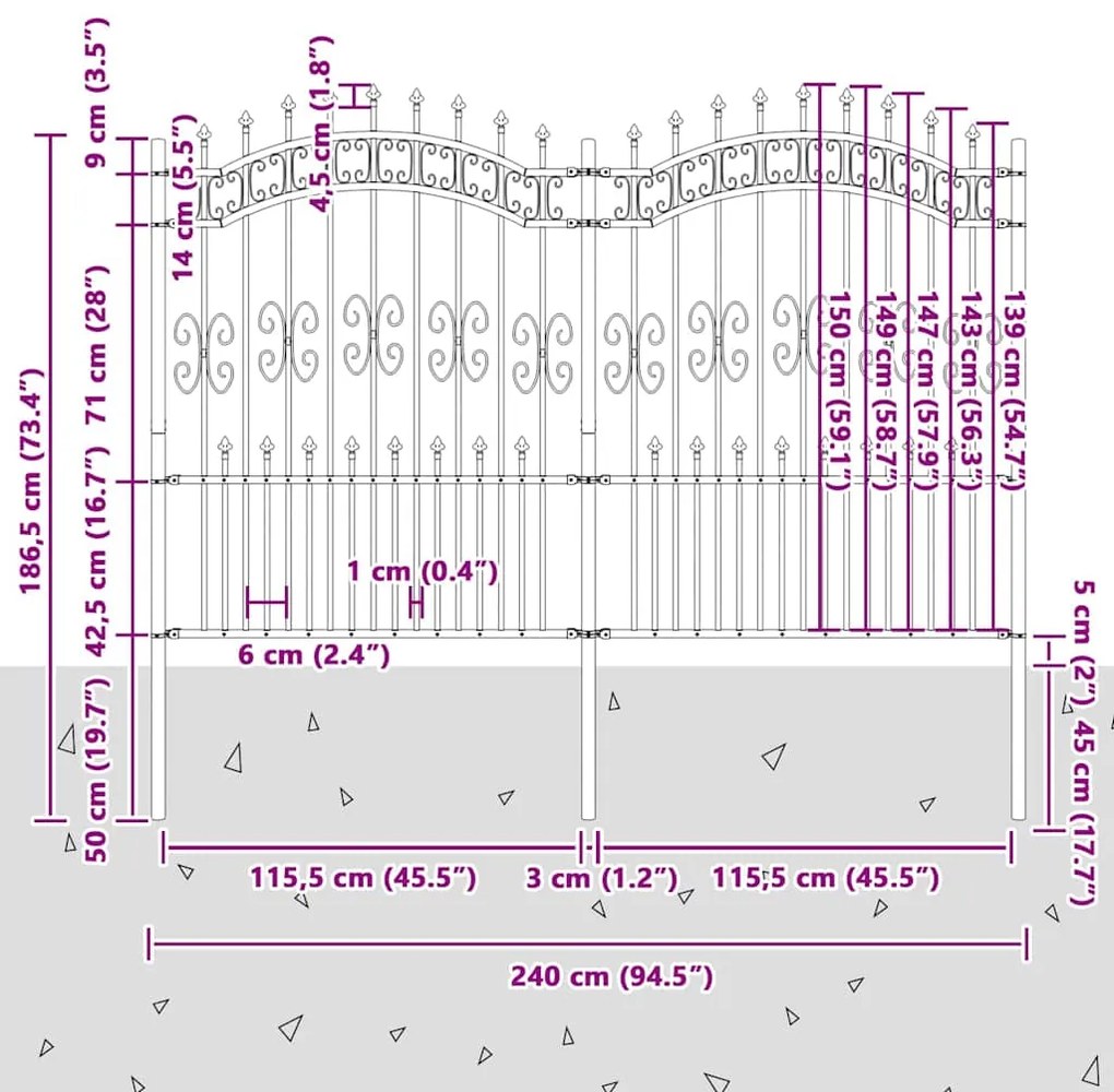 vidaXL Φράχτης κήπου Λευκό 190 cm Ατσάλι με Επικάλυψη Πούδρας