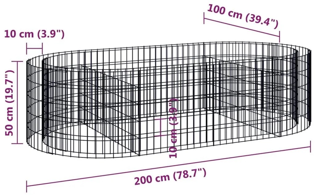 Συρματοκιβώτιο-Γλάστρα Υπερυψωμένη 200x100x50 εκ Γαλβαν. Ατσάλι - Ασήμι