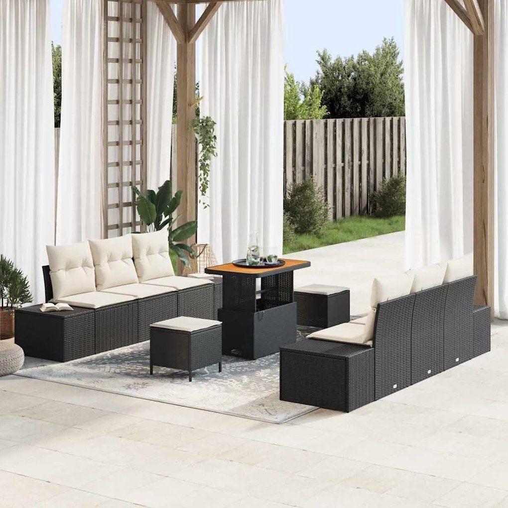 vidaXL Σετ Καναπέ Κήπου με μαξιλάρι 9 pcs Μαύρο Πολυ ράταν