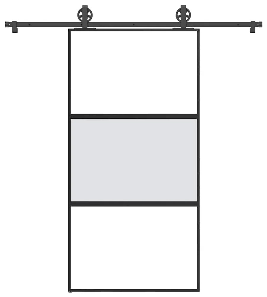 Συρόμενη πόρτα με σετ υλικού 102,5x205 cm από γυαλί&amp;Αλουμίνιο - Μαύρο