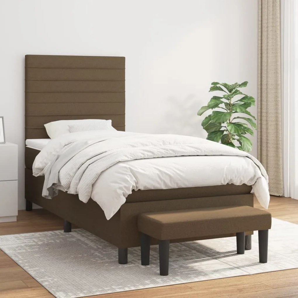 Κρεβάτι Boxspring με Στρώμα Σκούρο Καφέ 90x190 εκ. Υφασμάτινο - Καφέ