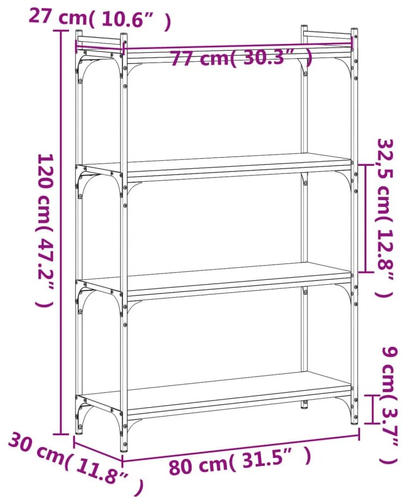 Βιβλιοθήκη 4 Επιπέδων Sonoma Δρυς 80x30x120 εκ. Επεξεργ. Ξύλο - Καφέ