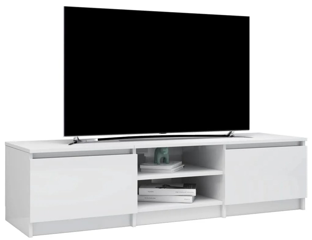 Έπιπλο Τηλεόρασης Γυαλιστερό Λευκό 140x40x35,5 εκ. Επεξ. Ξύλο - Λευκό