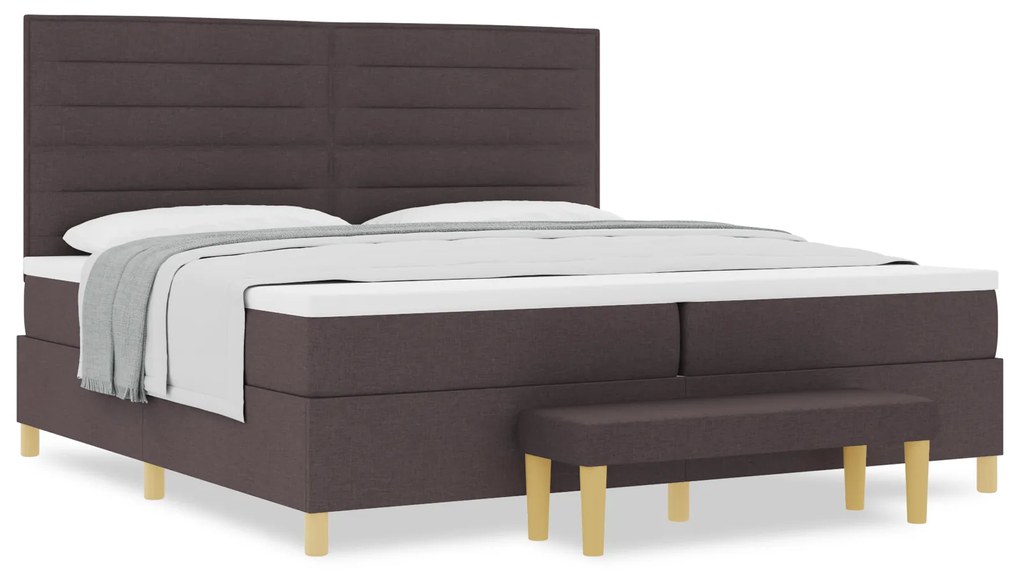 vidaXL Κρεβάτι Box Spring με Στρώμα & Πάγκο Σκούρο Καφέ 200x200 cm Ύφασμα