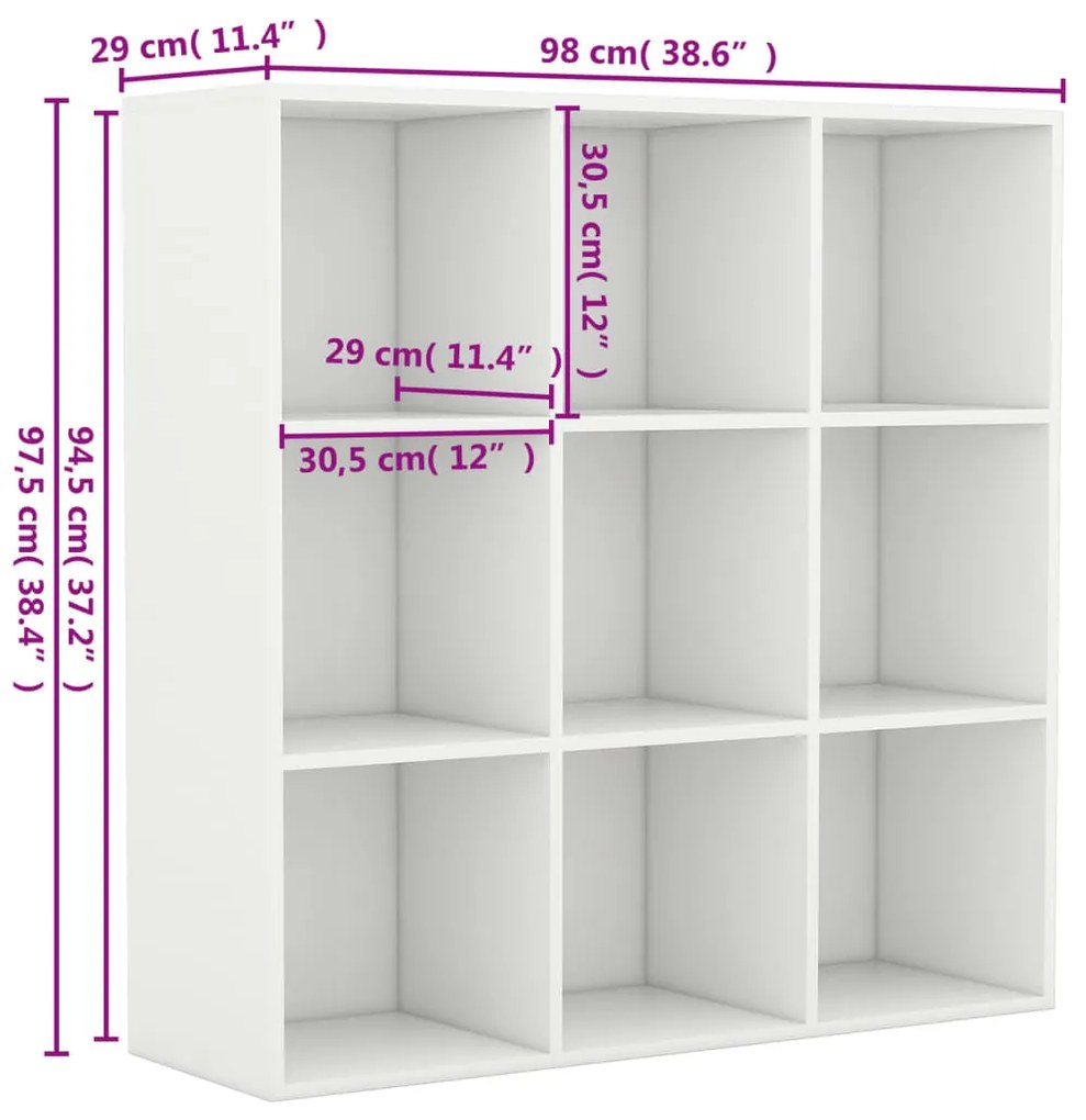 vidaXL Βιβλιοθήκη Λευκή 98 x 29 x 97,5 εκ. Επεξεργασμένο Ξύλο