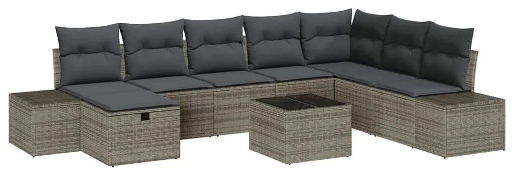 vidaXL Σετ Καναπέ Κήπου με μαξιλάρι 9 pcs Γκρι Πολυ ράταν