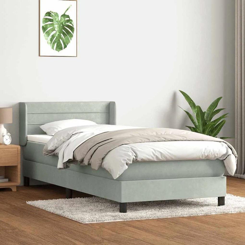 Box Spring κρεβάτι με στρώμα ανοιχτό γκρι 90x210 cm Βελούδινο