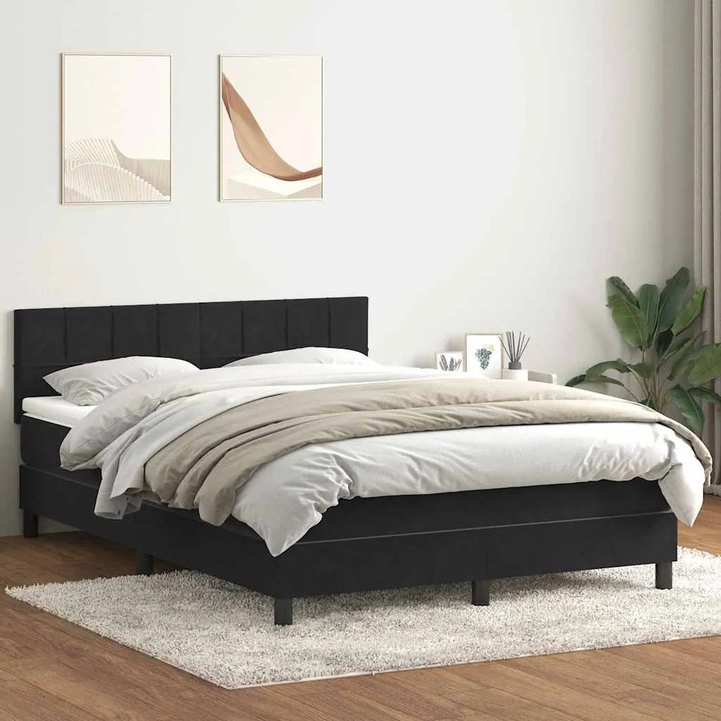 vidaXL Κρεβάτι Boxspring με Στρώμα Μαύρο 160x210 εκ. Βελούδινο