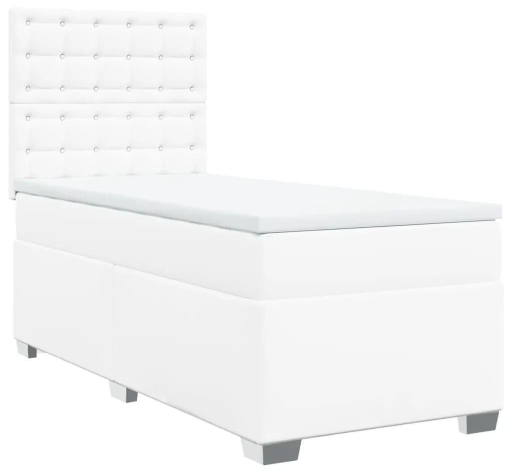 vidaXL Κρεβάτι Boxspring με Στρώμα Λευκό 100x200εκ.από Συνθετικό Δέρμα