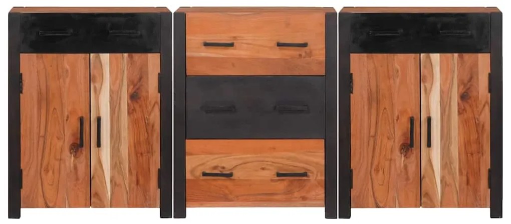 vidaXL Πλαϊνό γραφείο 3 pcs Καφέ 165 x 30 x 75 εκ Μασίφ ξύλο ακακίας
