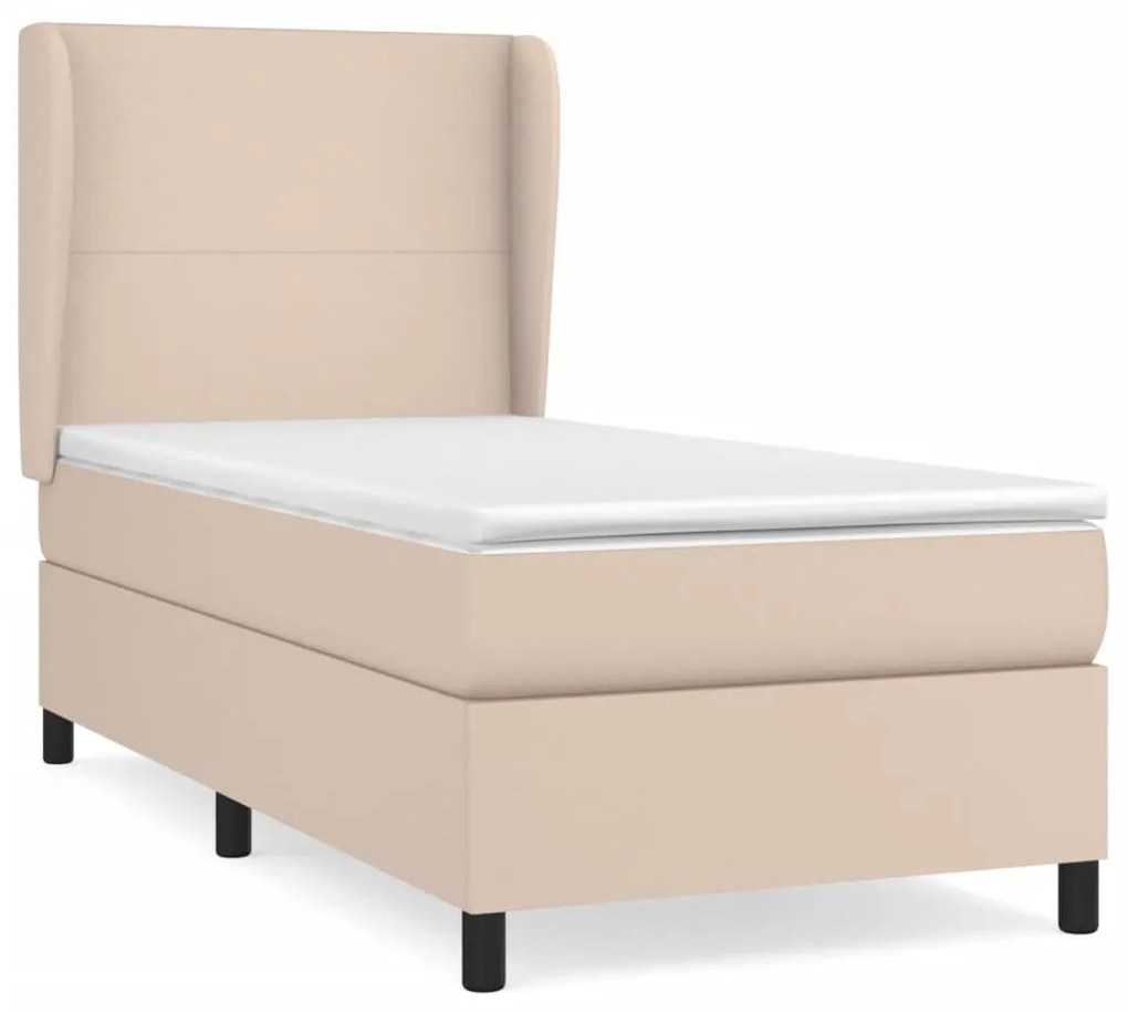 vidaXL Κρεβάτι Boxspring με Στρώμα Καπουτσίνο 90x190εκ.από Συνθ. Δέρμα