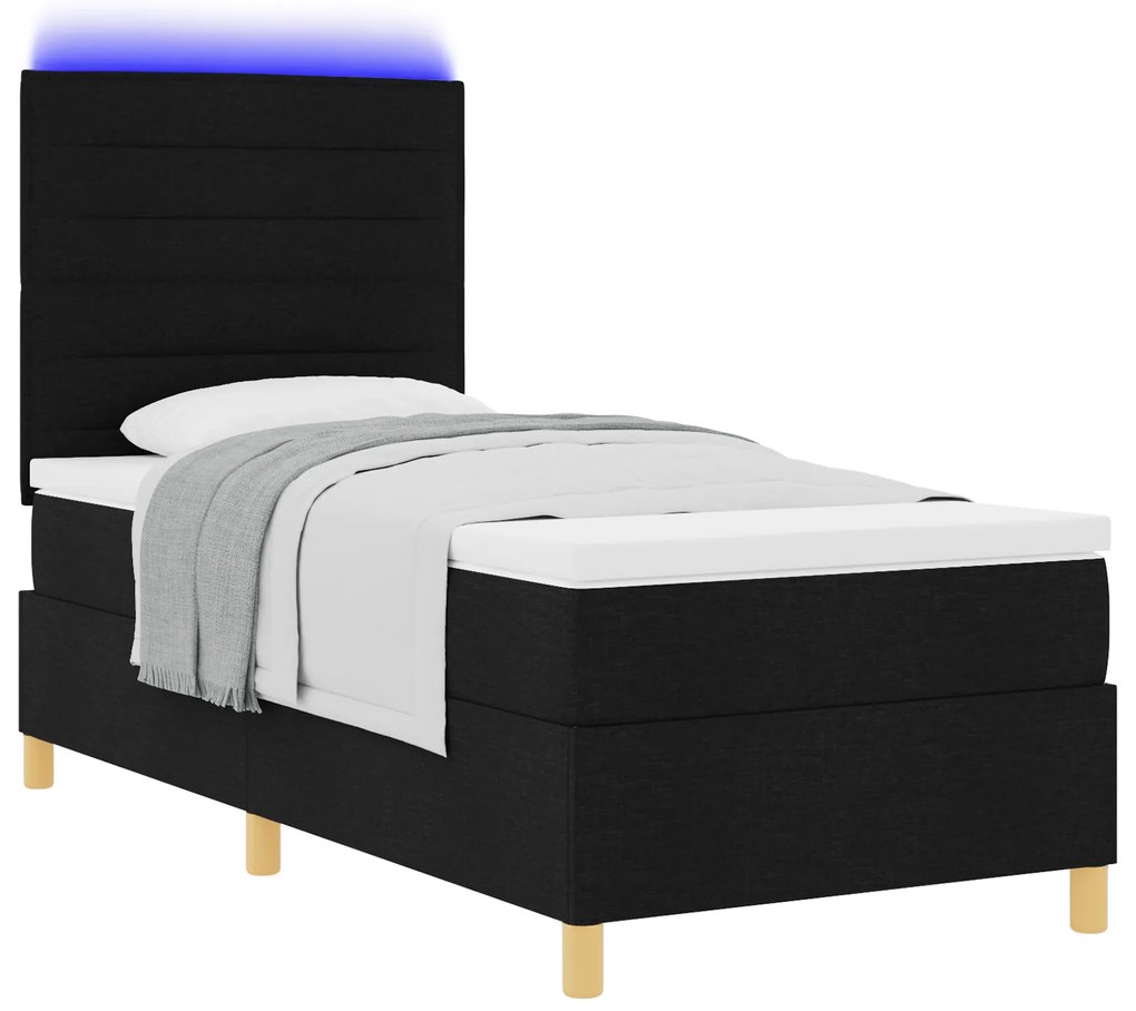 vidaXL Κρεβάτι Box Spring με Στρώμα και LED Μαύρο 80x200 cm Ύφασμα