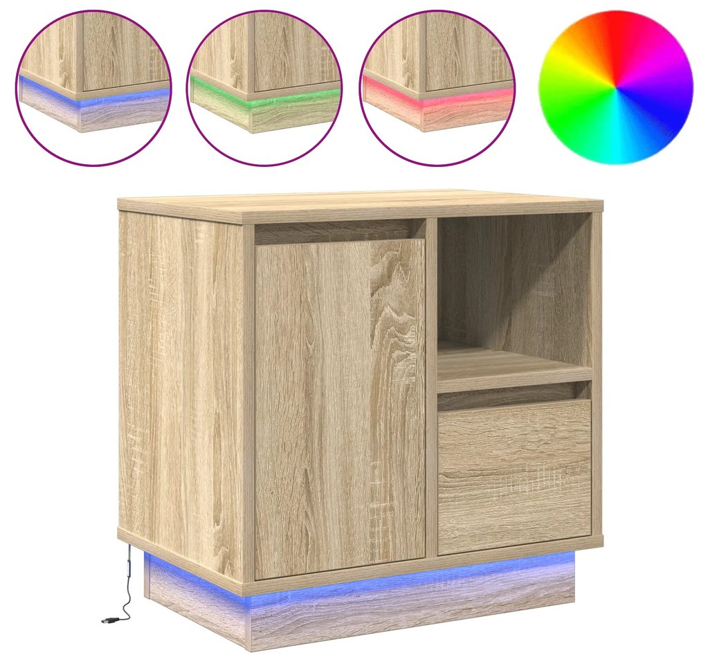 vidaXL κομοδίνο  με LED από Sonoma Oak 50x34,5x50 εκ.