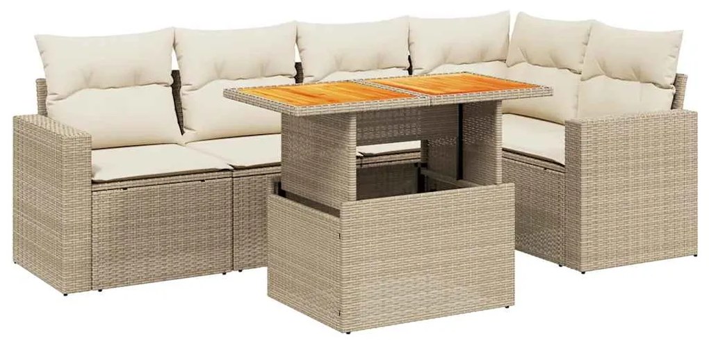 vidaXL Σετ Καναπέ Κήπου 6 τεμ. Μπεζ Συνθετικό Ρατάν με Μαξιλάρια