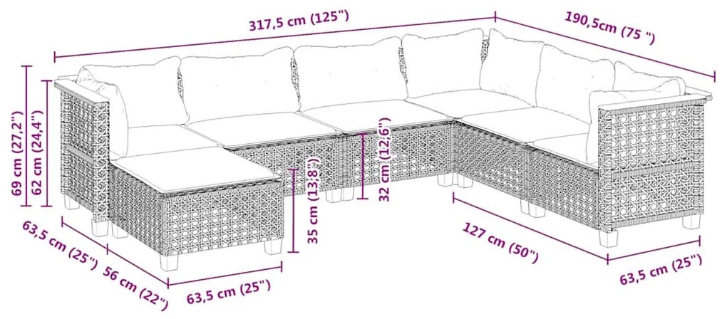 vidaXL Σαλόνι Κήπου Σετ 7 τεμ. Μπεζ Συνθετικό Ρατάν με Μαξιλάρια