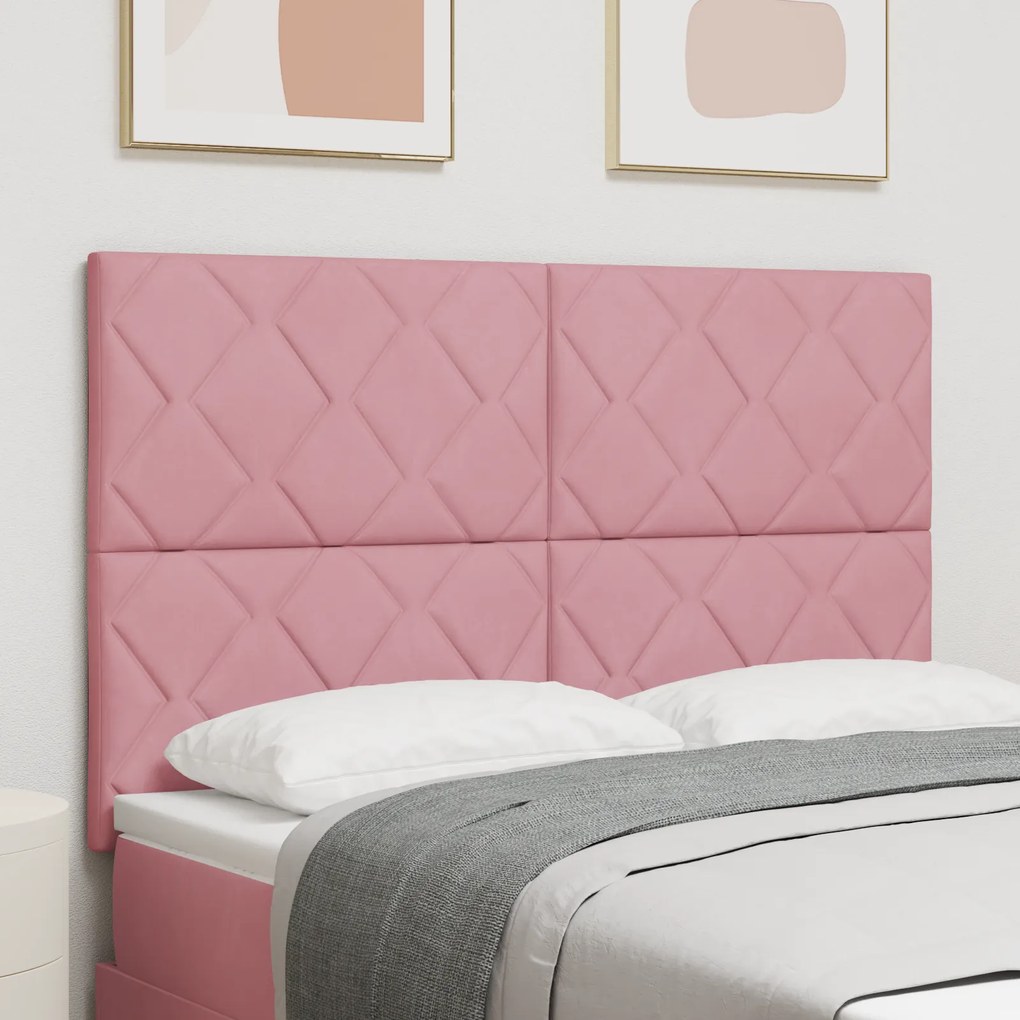 vidaXL LED Κεφαλάρι με φώτα λωρίδας LED Geometric Ροζ 144 cm Βελούδο