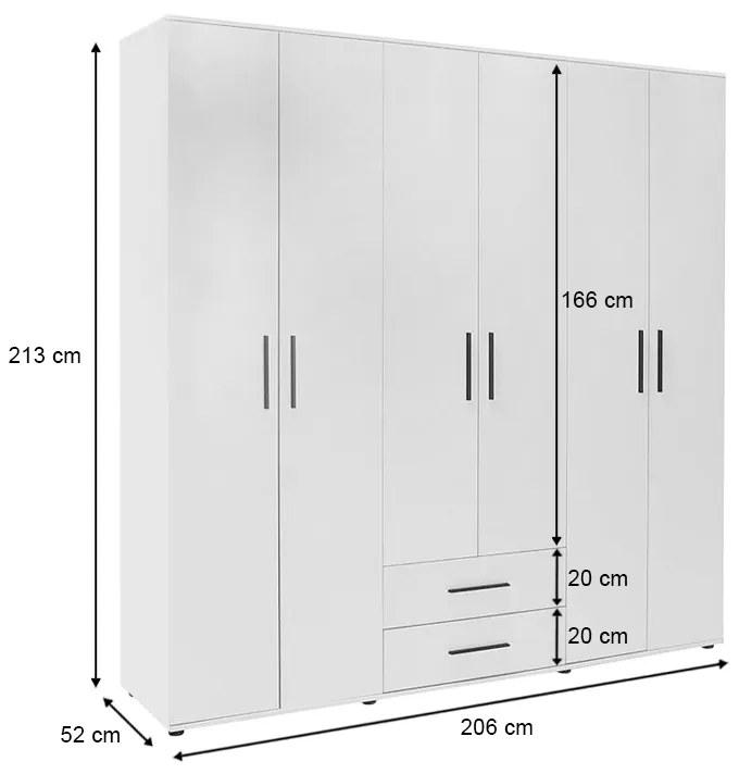 Ντουλάπα ρούχων Bianco Megapap εξάφυλλη χρώμα λευκό 206x52x213εκ.