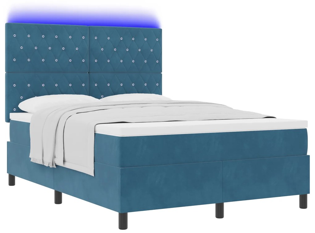 vidaXL Κρεβάτι με Στρώμα & LED Σκούρο Μπλε 140x190 εκ Βελούδο