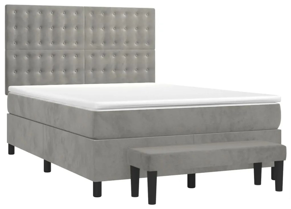 vidaXL Κρεβάτι Boxspring με Στρώμα Ανοιχτό Γκρι 140x190 εκ. Βελούδινο