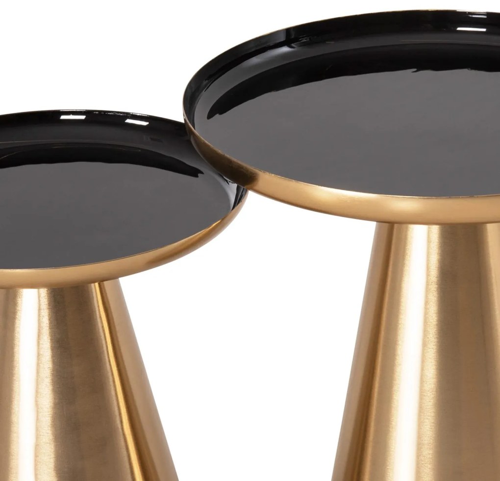 Τραπεζάκια σαλονιού OLUF Σετ 2 τμχ Μέταλλο Εμαγιέ - Gloss Χρυσό Μαύρο Φ50 &amp; Φ41εκ.