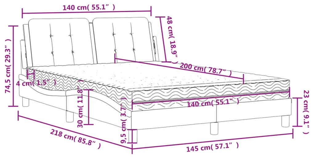 Κρεβάτι με Στρώμα Μαύρο/Λευκό 140x200 εκ. από Συνθετικό Δέρμα - Μαύρο