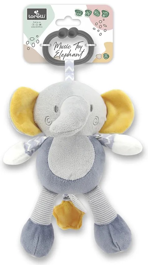 Κρεμαστό Λούτρινο Ζωάκι Με Μουσική Music Elephant Grey Natural  10191440010  Lorelli