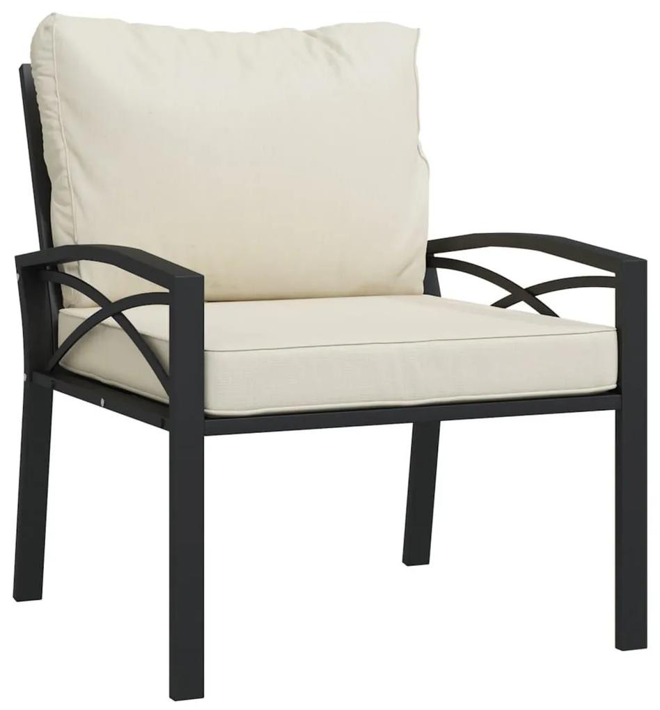 Καρέκλα Κήπου 68 x 76 x 79 εκ. Ατσάλινη Μαξιλάρια Χρώμα Άμμου - Μαύρο