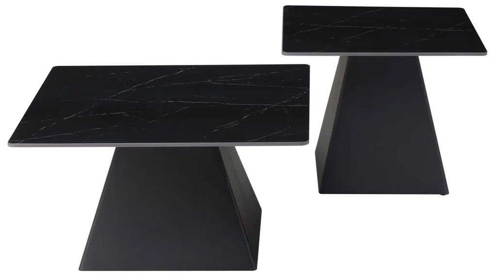 Τραπεζάκια σαλονιού QUBER Σετ 2 τμχ. Τετράγωνα Κεραμικά TOP με Όψη Μαύρου Μαρμάρου 80x80x42 εκ.