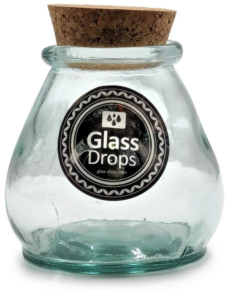 Δοχείο με πώμα φελλού Glass Drops Sac (5919) Aπό 100% ανακυκλωμένο γυαλί, Xωρητικότητας 380ml, Διαστάσεων Ø 10 x Υ 10 cm