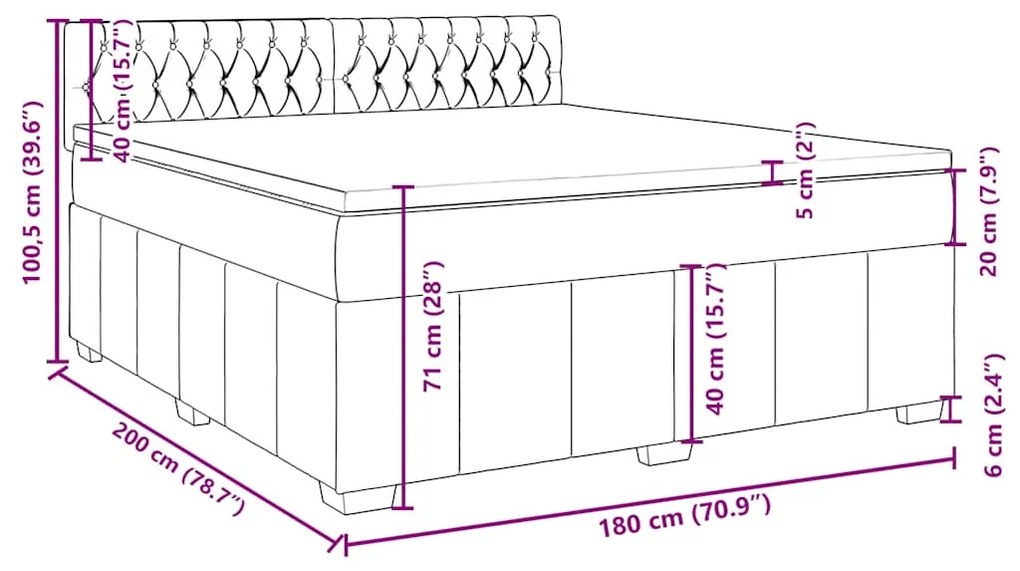 Κρεβάτι Boxspring με Στρώμα Taupe 180x200 εκ. Υφασμάτινο - Μπεζ-Γκρι