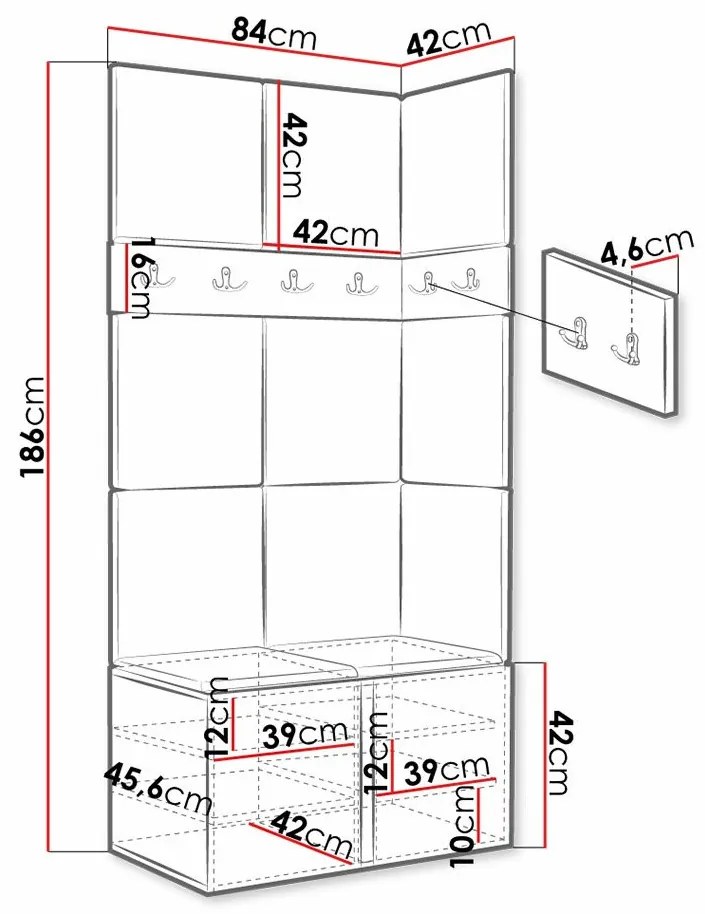 Σετ διαδρόμου Hartford 264, 186x84x46cm, 27 kg, Artisan βελανιδιά, Καφέ, Ταπισερί, Πλαστικοποιημένη μοριοσανίδα, Τοίχου, Εντοιχισμένη | Epipla1.gr