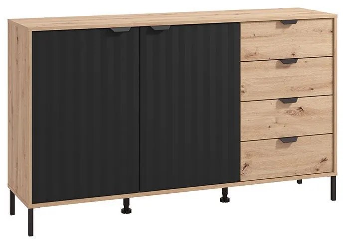 Κομότα - Μπουφές Vandea 3K4F Artisan Oak - Μαύρο Ματ 157x40x93 εκ. 157x40x93 εκ.