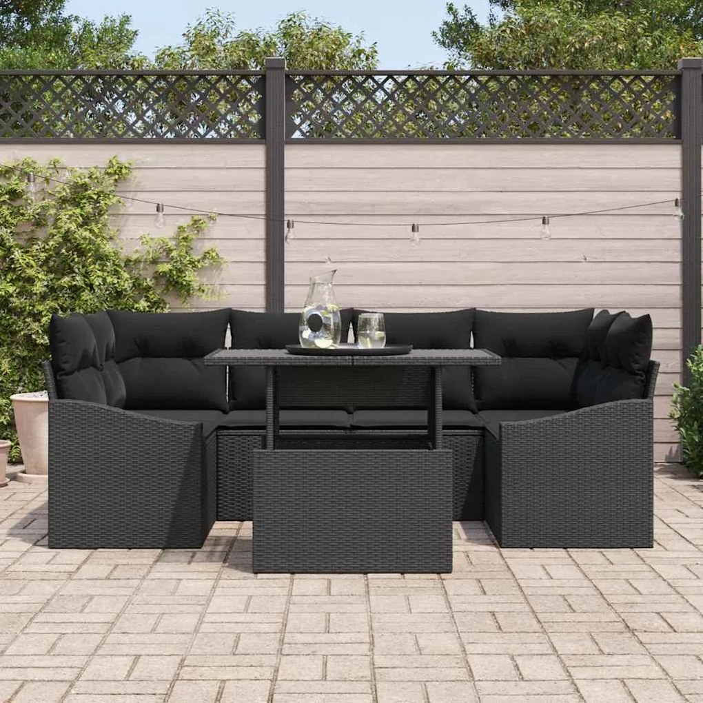 vidaXL Σετ Καναπέ Κήπου με μαξιλάρι 7 pcs Μαύρο 100 x 55 x 73 εκ