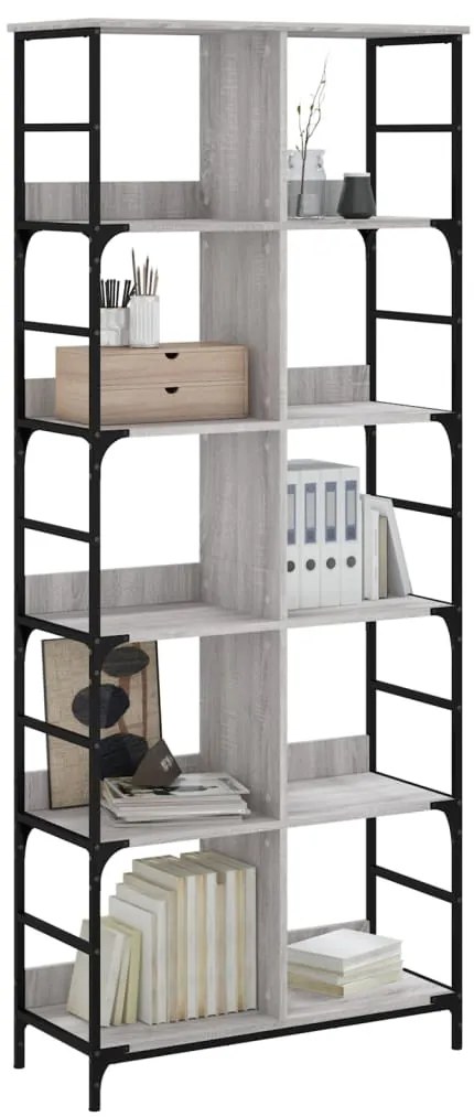 vidaXL Βιβλιοθήκη Γκρι Sonoma 78,5x33x188,5 εκ. Επεξεργασμένο Ξύλο