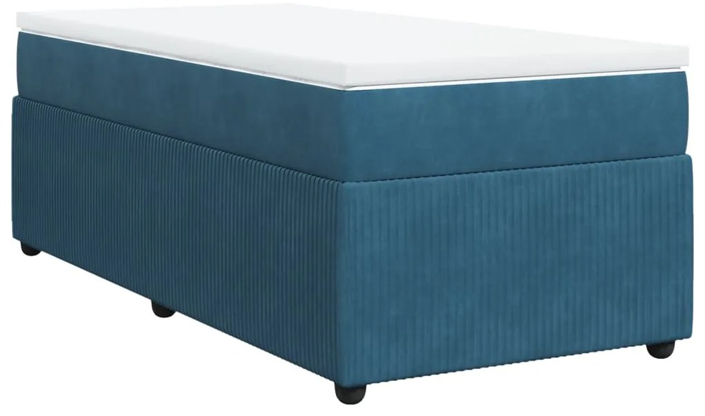 vidaXL Κρεβάτι Boxspring με Στρώμα Σκούρο Μπλε 90x200 εκ. Βελούδινο