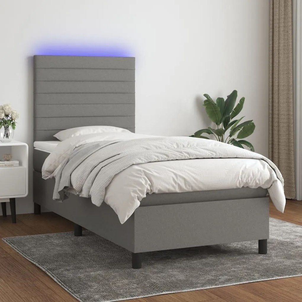 ΚΡΕΒΑΤΙ BOXSPRING ΜΕ ΣΤΡΩΜΑ &amp; LED ΣΚ.ΓΚΡΙ 90X200 ΕΚ. ΥΦΑΣΜΑΤΙΝΟ 3134926