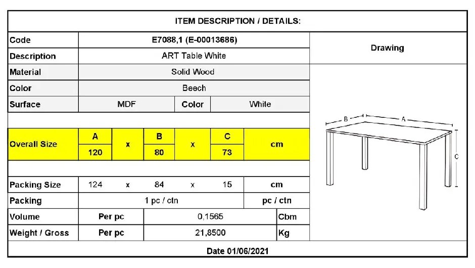 ART TΡΑΠΕΖΙ ΤΡΑΠΕΖΑΡΙΑΣ ΚΟΥΖΙΝΑΣ, ΑΣΠΡΟ MDF, ΠΟΔΙΑ ΟΞΙΑ ΦΥΣΙΚΟ