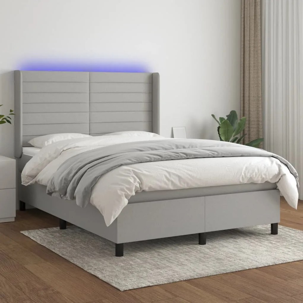 Κρεβάτι Boxspring με Στρώμα &amp; LED Αν.Γκρι 140x190εκ. Υφασμάτινο