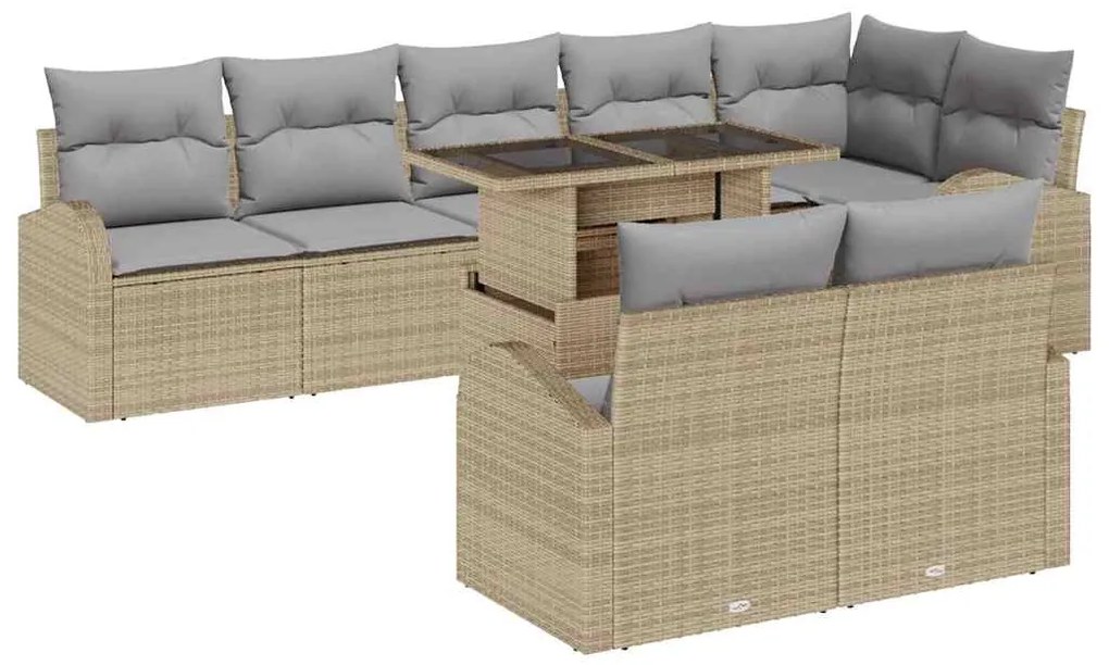 vidaXL Σετ Καναπέ Κήπου με μαξιλάρι 9 pcs Μπεζ Πολυ ράταν