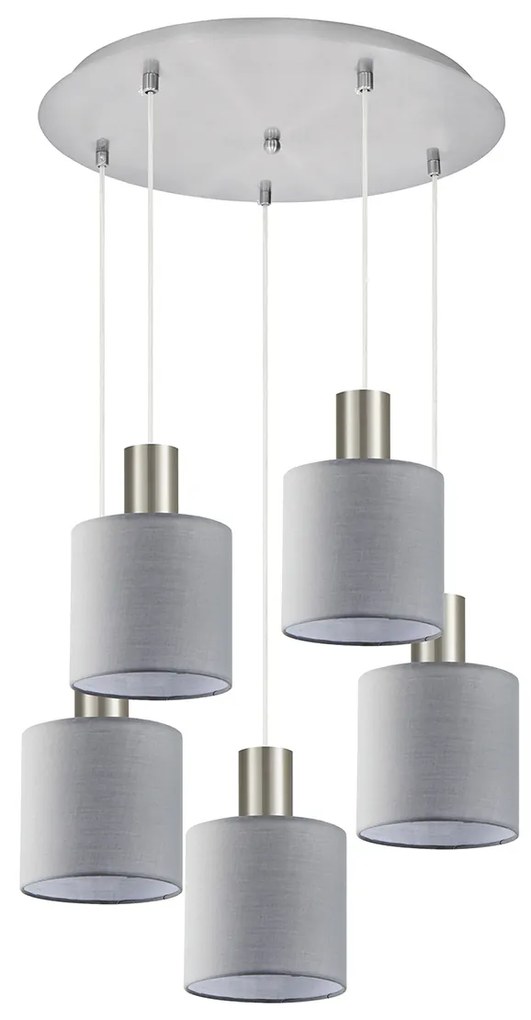 Φωτιστικό Οροφής SE21-NM-4-5NM-SH2 ADEPT TUBE Nickel Matt Pendant Grey Fabric Shade+ - 51W - 100W - 77-8426