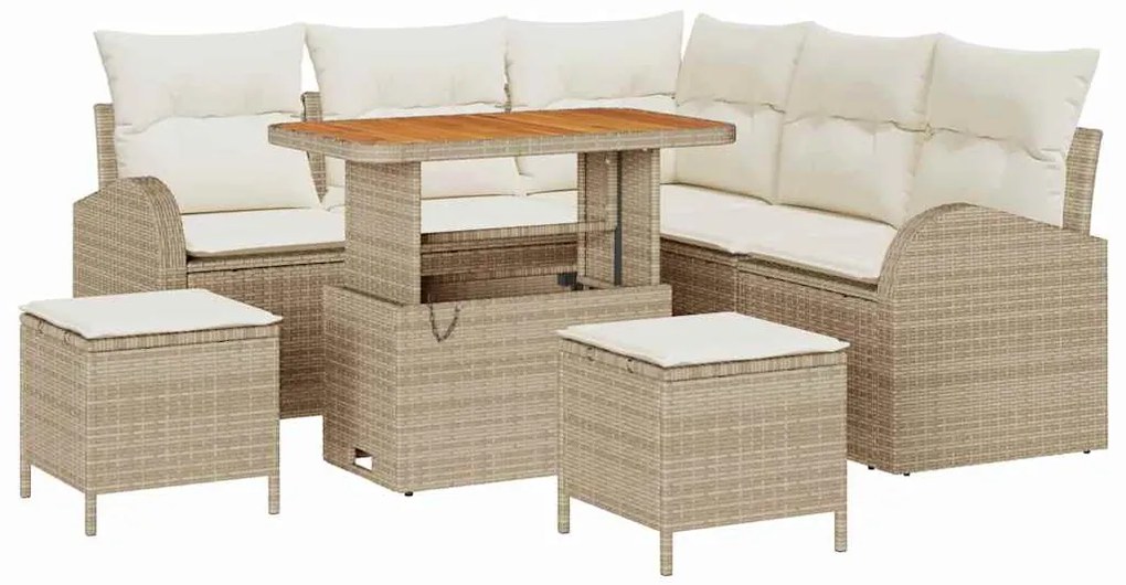 vidaXL Σετ Καναπέ Κήπου με μαξιλάρι 8 pcs Μπεζ Πολυ ράταν